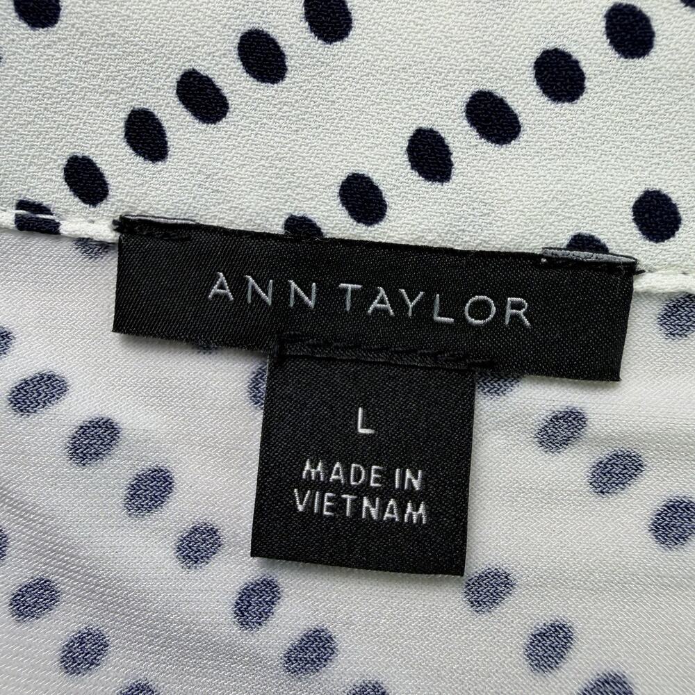 Ann Taylor V Neck Blouse Women's Polkadot Black White L/S L Career Business - Picture 8 of 10